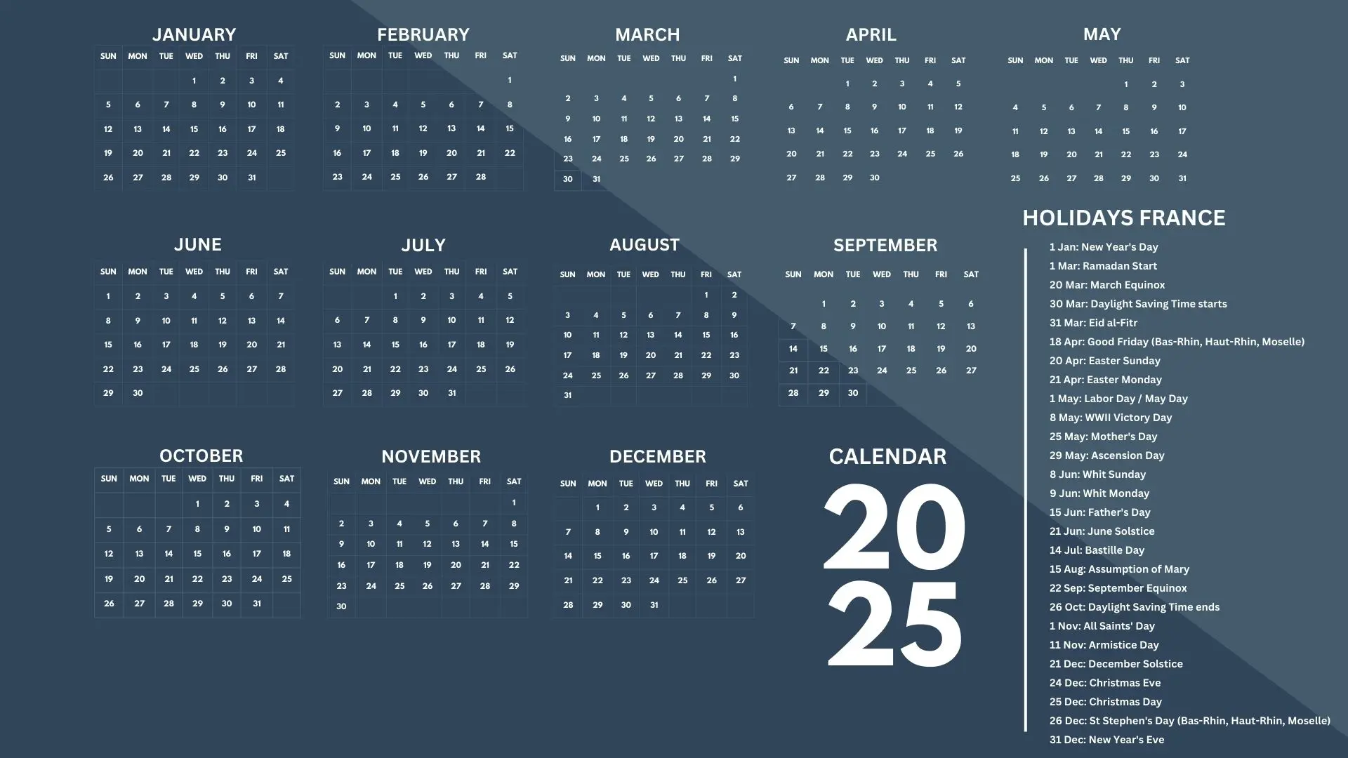 2025 Calendar design with Holidays